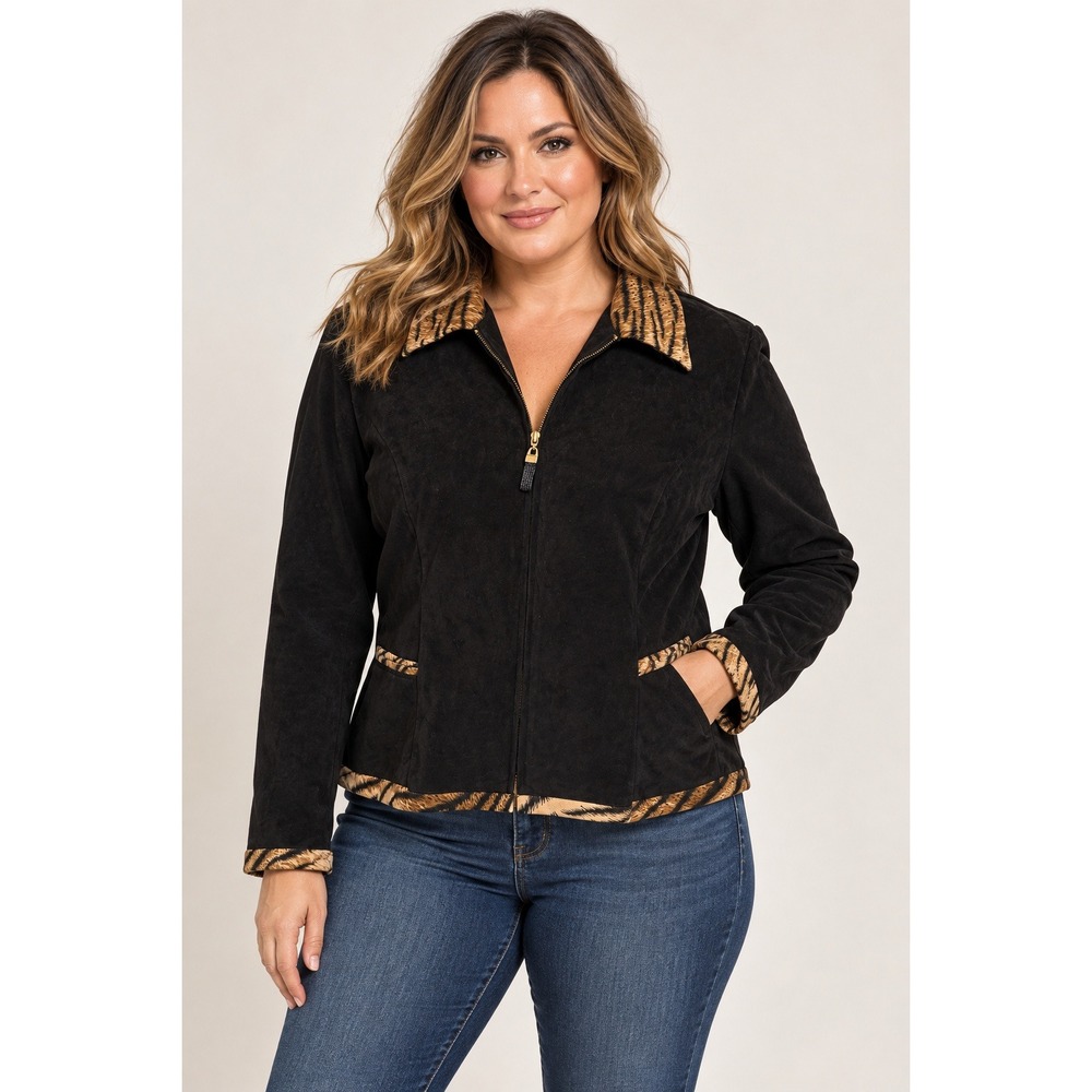Scarlett Jacket Women 14 Mob Wife Aesthetic Tiger Print Faux Suede Zip Up